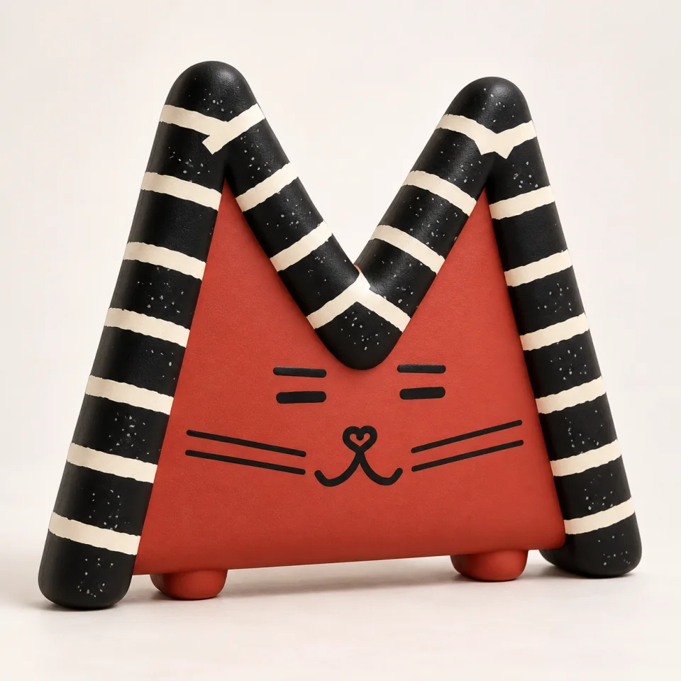 MAXCAT Nightshift figure concept with rust face, sleepy eyes and striped M ears